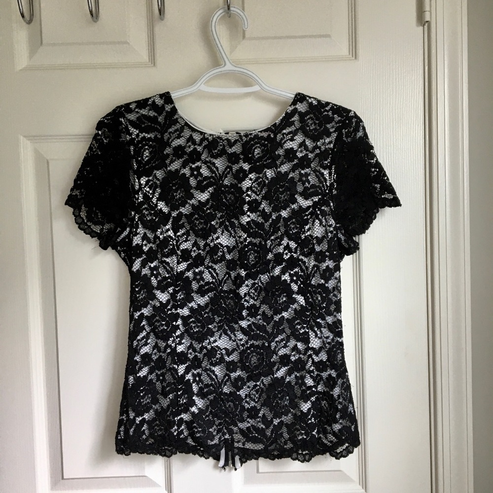 Vince Camuto black lace formal top